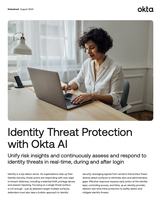 Image of the Identity Threat Protection with Okta AI Datasheet Thumbnail.